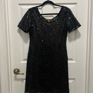 Ellen Tracy Black Sequin Sheath Mini Dress